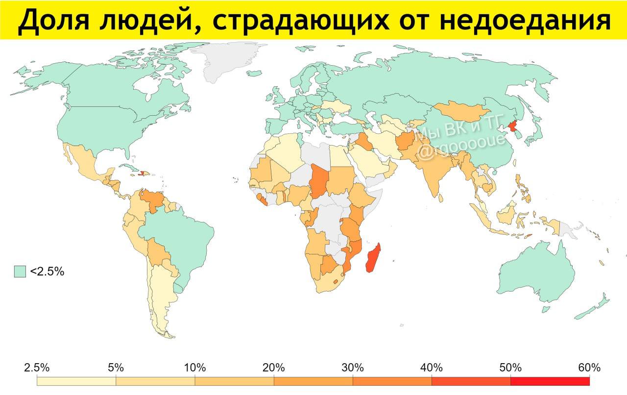 Страны с наибольшей долей голодающего населения