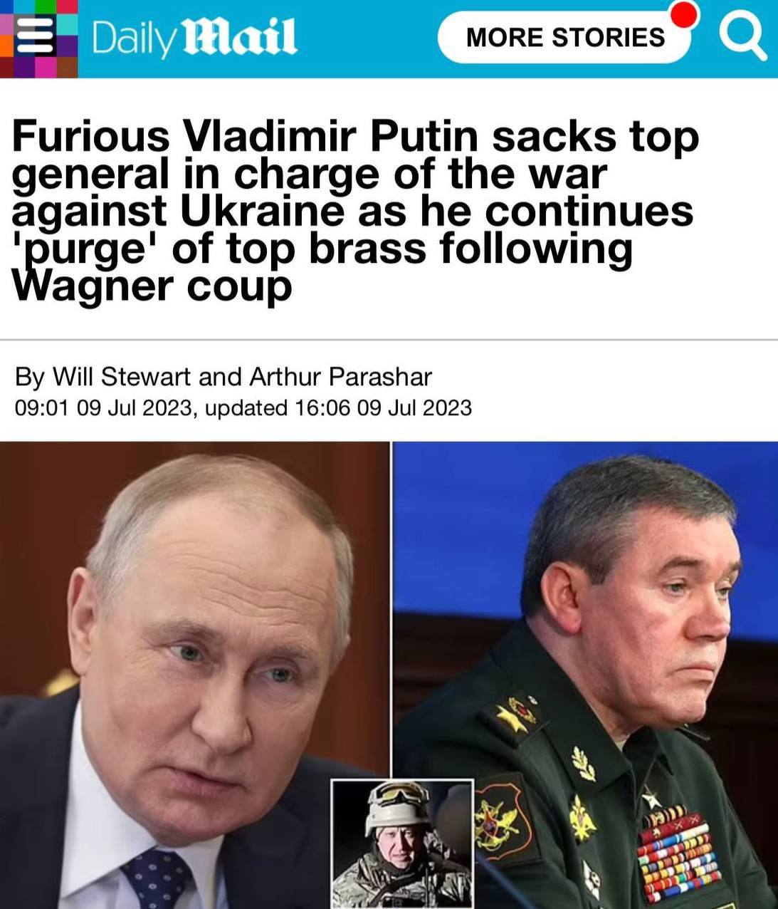Генерал Валерий Герасимов, командующий российской группировкой войск в Украине, был отстранен от своих обязанностей