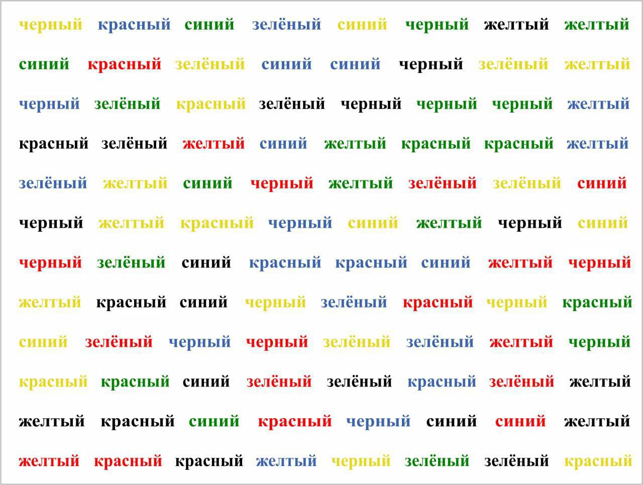 C цветной текст. Цветной текст. Тест струпа. Струп тест для развития мозга. Слова цвета.