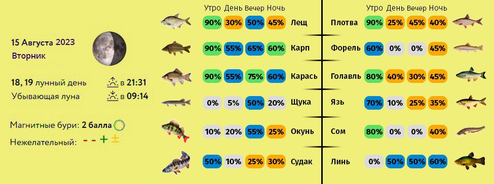 Муром рыбалка. Прогноз клёва рыбы на 5 дней.